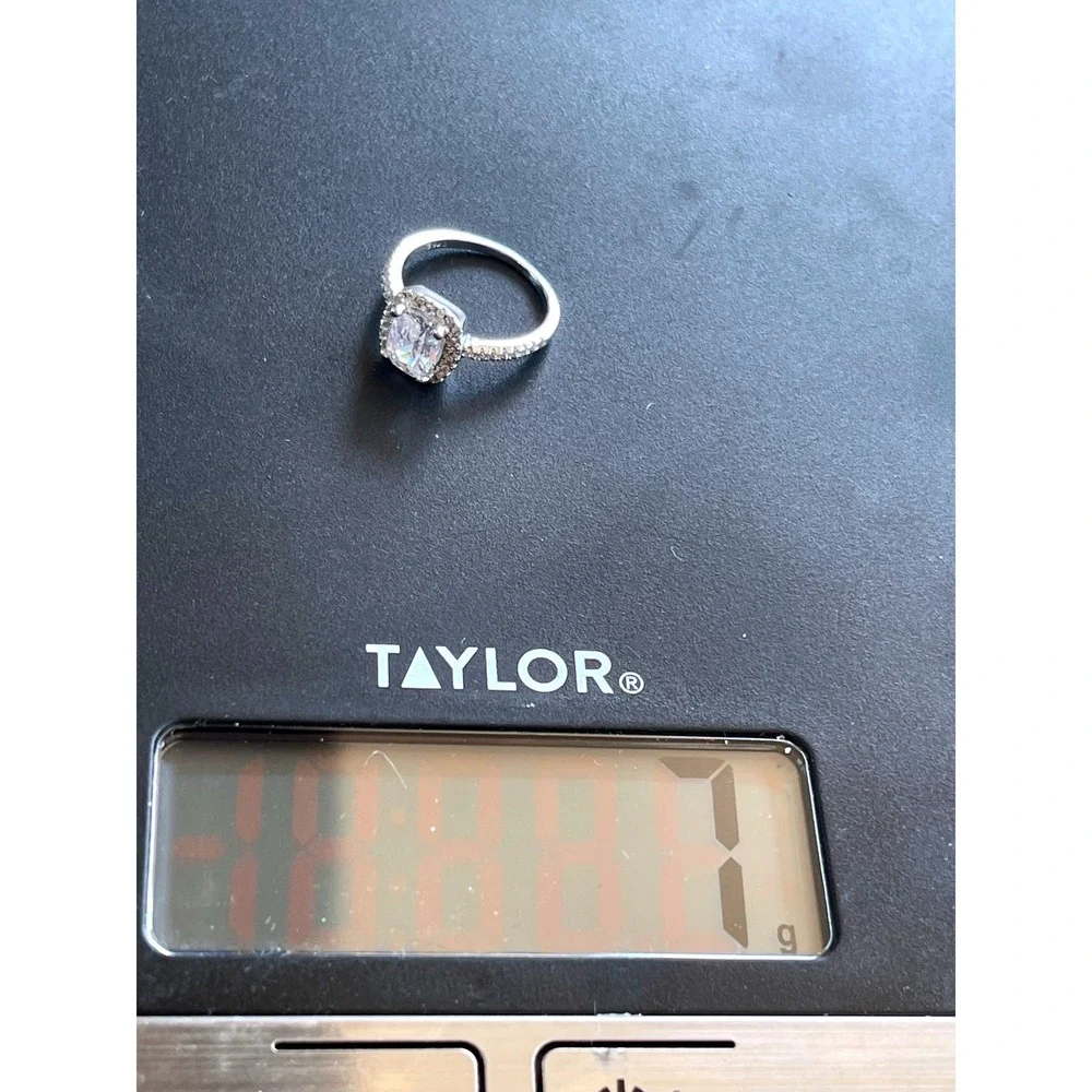 Sterling Silver Cushion-Cut Halo CZ Engagement Ring -Size 6 -7g‎